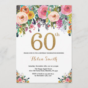 Floral 60e anniversaire Invitation Parties scintil