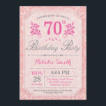 Floral 70. Geburtstag Einladung Rosa für Frauen<br><div class="desc">Blumenladen zum 70. Geburtstag. Rosa Blume Patten. Frauen,  Lady,  Mädchen zum Geburtstag. 13. 15. 16. 18. 20. 21. 30. 40. 50. 60. 70. 80. 90. 100. Jedes Alter. Für weitere Anpassungen klicken Sie bitte auf die Schaltfläche "Anpassen" und verwenden Sie unser Designwerkzeug,  um diese Vorlage zu ändern.</div>