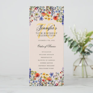 Floral 70. Geburtstag Menü dank Champagne Einladung