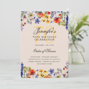 Floral 70. Geburtstag Party Programm Menü Champagn