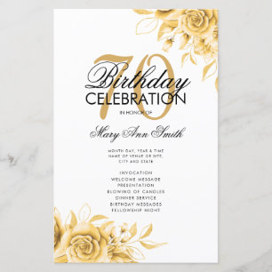Floral 70. Geburtstag Programm Gold mit Menü