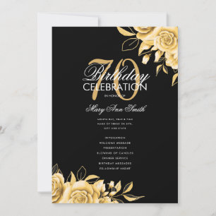 Floral 70. Geburtstag Programm Gold & Schwarz mit 