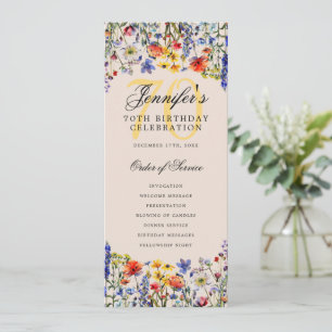 Floral 70. Geburtstag Programm Menü Champagner