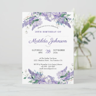 Floral 70. Geburtstag Wisteria Klassik Lila Custom Einladung