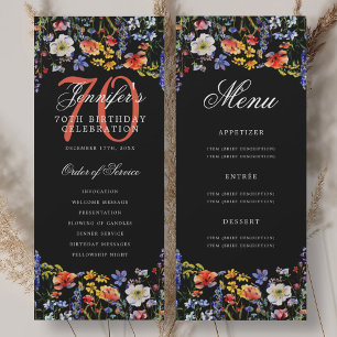 Floral 70. Geburtstagsparty Programm Menü Black