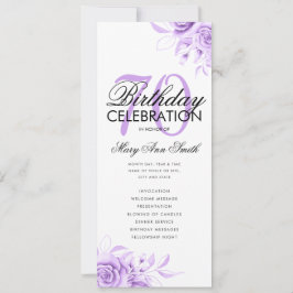 Floral 70. Geburtstagsprogramm Lila mit Menü Einladung