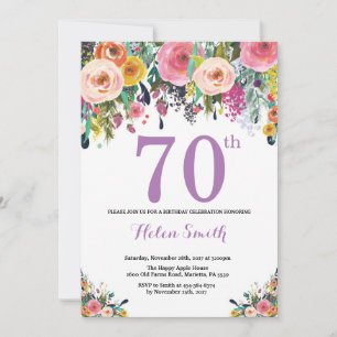 Floral 70e anniversaire Invitation violet