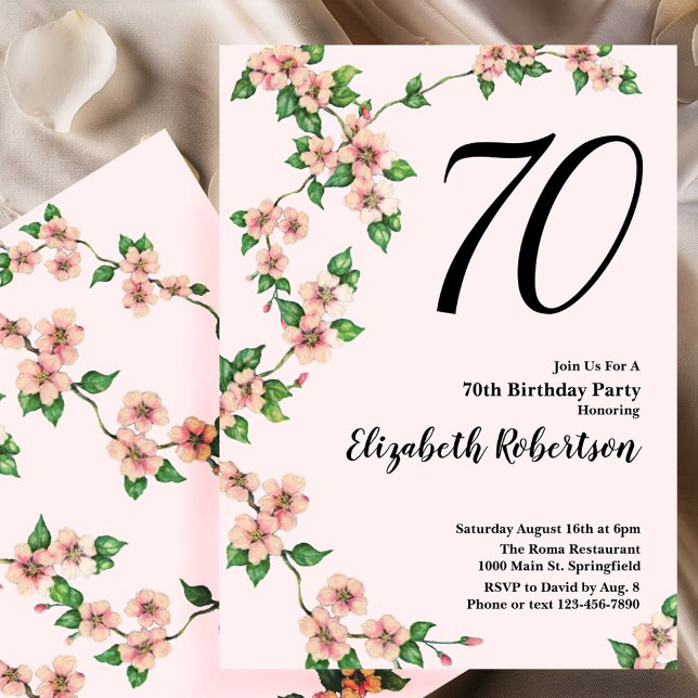 Floral 70th Birthday Invitation in Blush Pink Einladung (Von Creator hochgeladen)