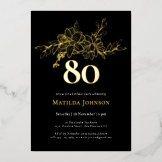 Floral 80. Geburtstag Gold Foil Einladung