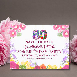 Floral 80. Geburtstag Save the Date 80 elegant Postkarte
