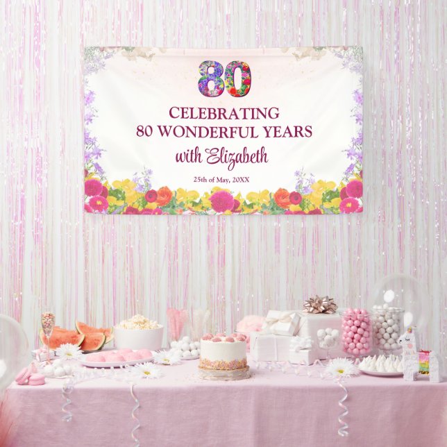 Floral 80e anniversaire bannière de fête 80 ans él (Fête)