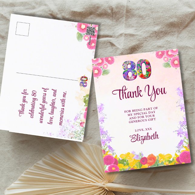 Floral 80e anniversaire carte de remerciements 80  (Créateur téléchargé)