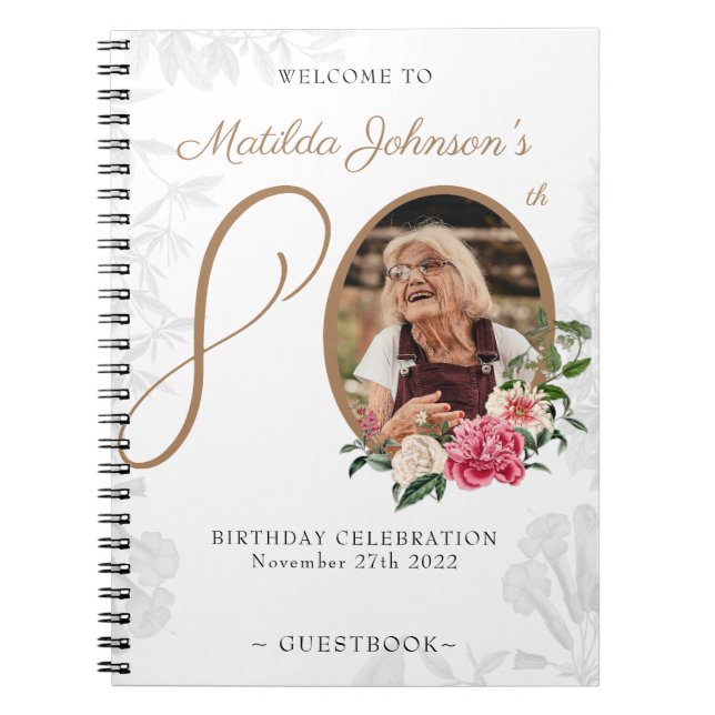 Floral 80e anniversaire White Gold Photo Livre d'o (Devant)