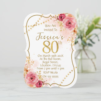 Floral 80th Birthday Invitation Einladung