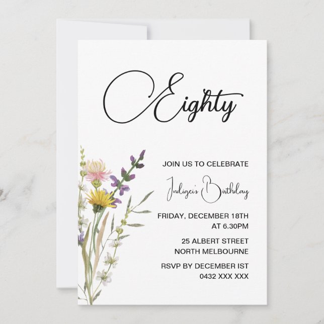 Floral 80th Birthday Party Invitation Einladung (Vorderseite)