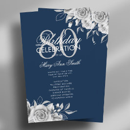 Floral 80th Birthday Programme Silver Navy avec me