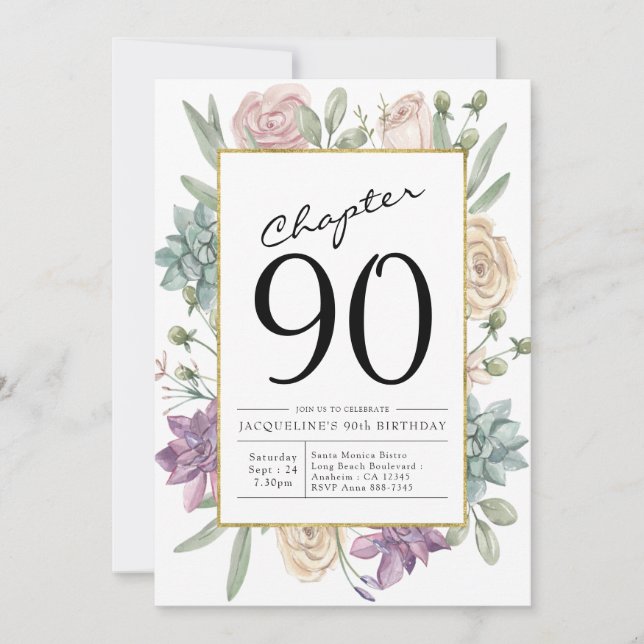 Floral 90e anniversaire Invitation (Devant)