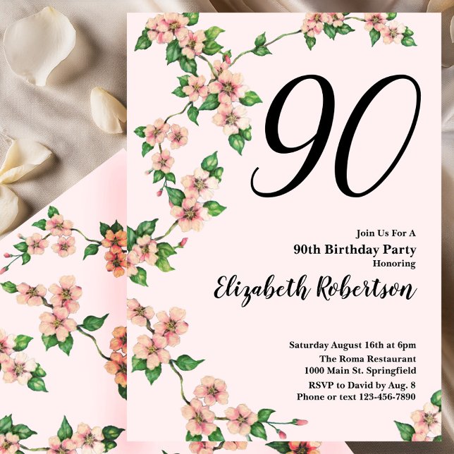 Floral 90e anniversaire Invitation en rose (Créateur téléchargé)