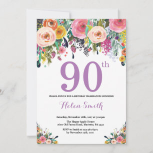 Floral 90e anniversaire Invitation violet