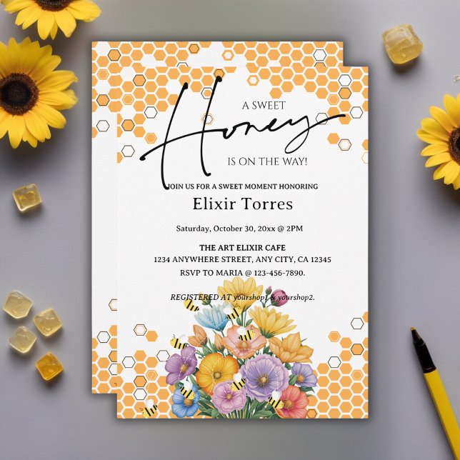 Floral A Sweet Honey Bee Baby Dusche Einladung (Von Creator hochgeladen)