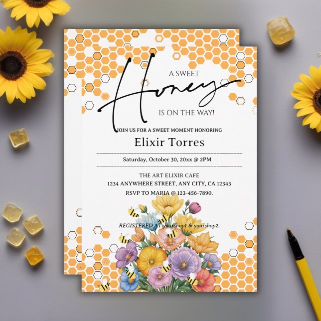 Floral A Sweet Honey Bee Baby Dusche Einladung (Von Creator hochgeladen)