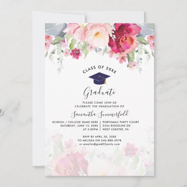 Floral Abschluss 2024 Script-Party Einladung (Vorderseite)