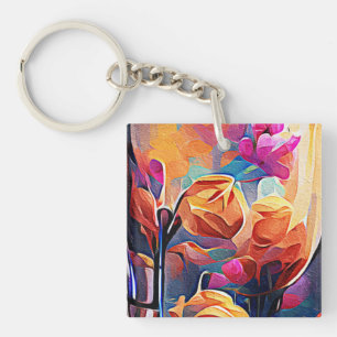 Floral Abstract Art Orange Red Blue Flowers