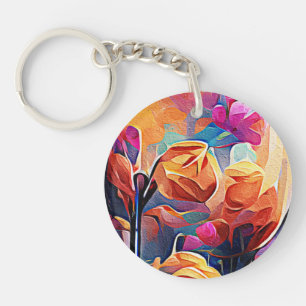Floral Abstract Art Orange Red Blue Flowers