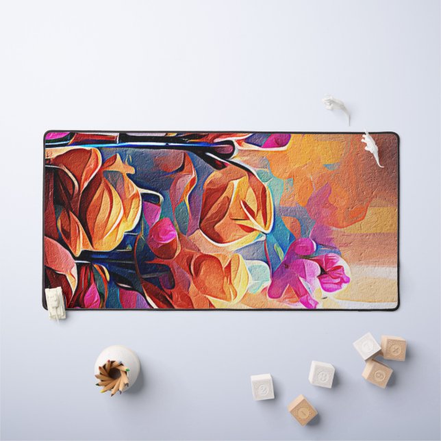 Floral Abstract Art Orange Red Blue Flowers (Tableau pour enfants)