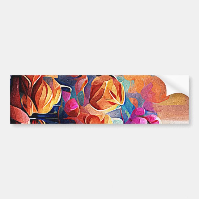 Floral Abstract Art Orange Red Blue Flowers Autoaufkleber (Vorne)