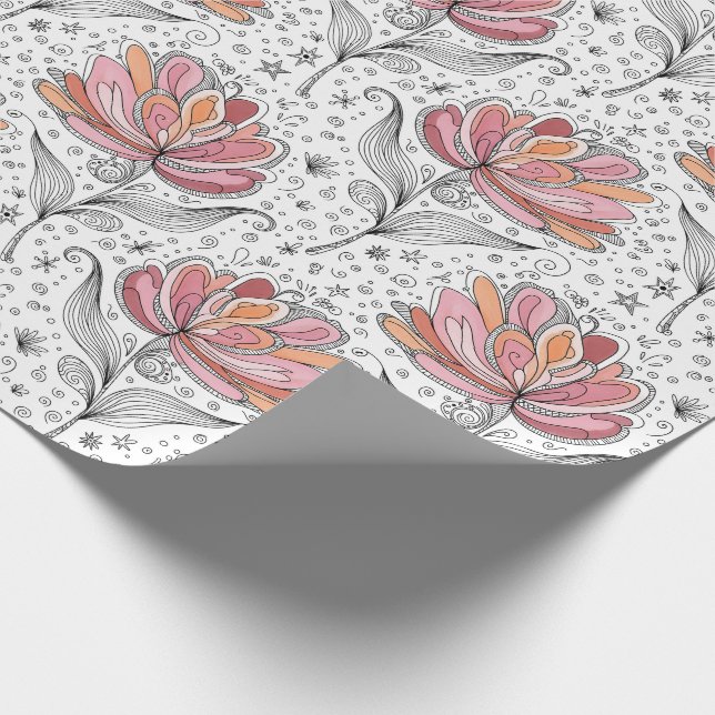 Floral Abstract Doodle Art Style Pink Peach Geschenkpapier (Ecke)
