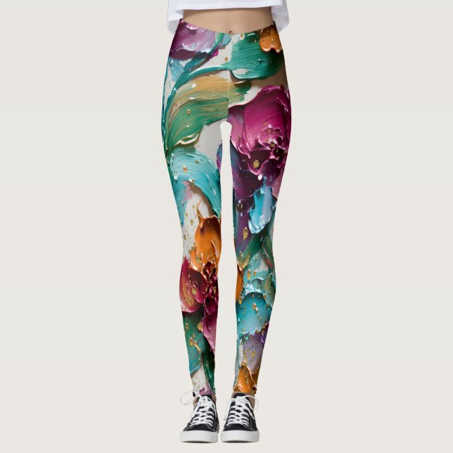 Floral Abstract Paint Pattern – Artistic Modern  Leggings (Vorderseite)