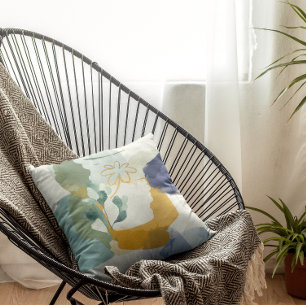 Floral Abstrait en bleu, oreiller à lancer en or S