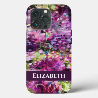 Floral Abstrait pourpre avec coque iphone de nom