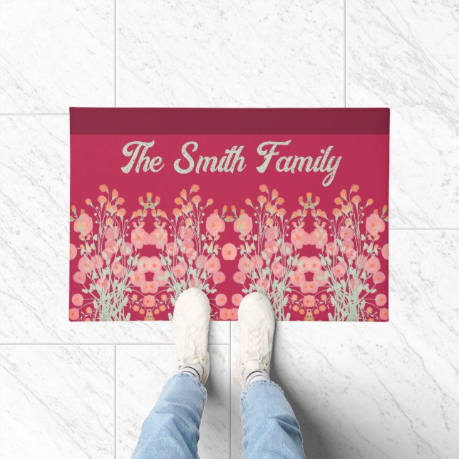 Floral Accented Burgundy Fußmatte (Indoor)