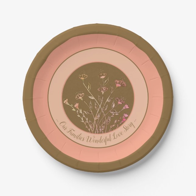 Floral Accented Peach Pappteller (Vorderseite)