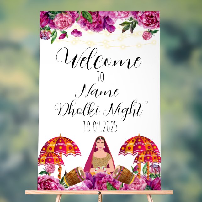 Floral Acryl Dholki Nachtzeichen Acrylschild (Neutral)
