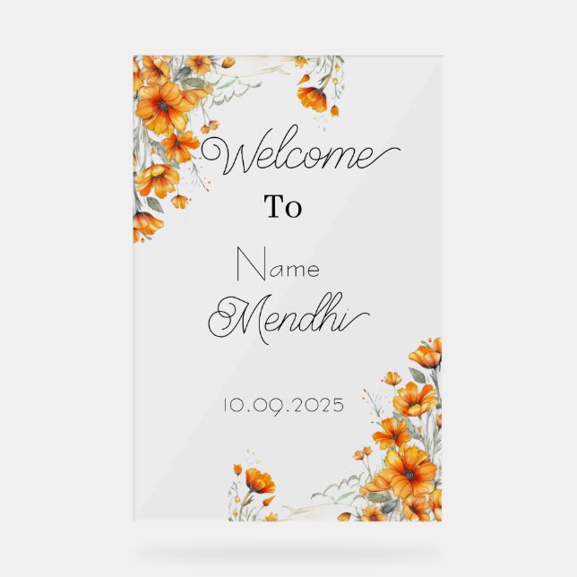 Floral Acrylic Mendhi Acrylschild (Vorderseite)