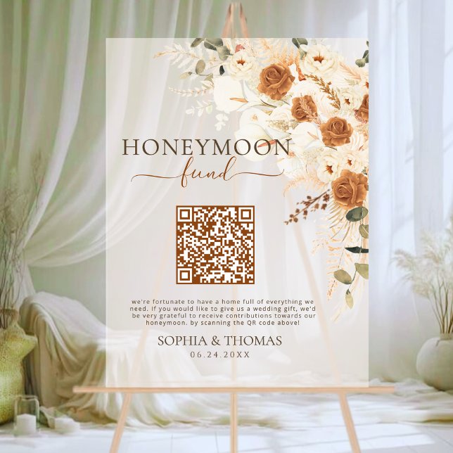 Floral Acrylique Honeymoon Fund QR Code Mariage (Créateur téléchargé)