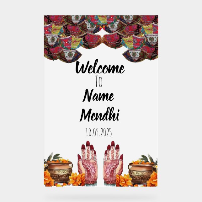 Floral Acrylzeichen Mendhi Acrylschild (Vorderseite)