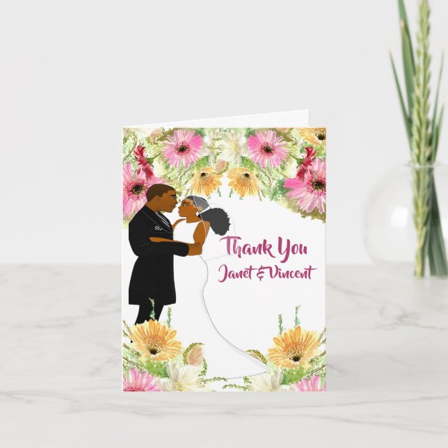 Floral African American Wedding Vielen Dank Dankeskarte (Vorderseite)