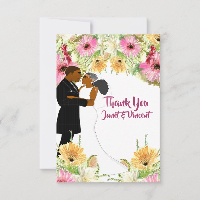 Floral African American Wedple Danke (Vorderseite)