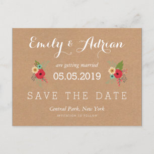 Floral Akzente Kraft Save the Date Postkarten