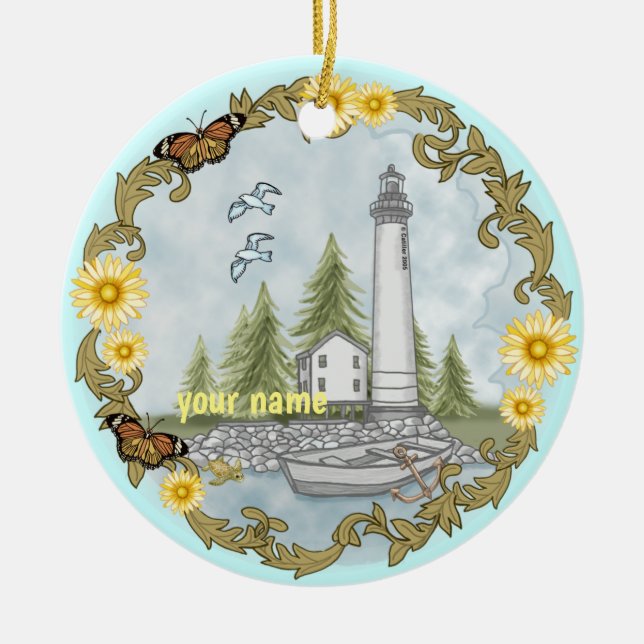 Floral Alabama Lighthouse Keramik Ornament (Vorne)