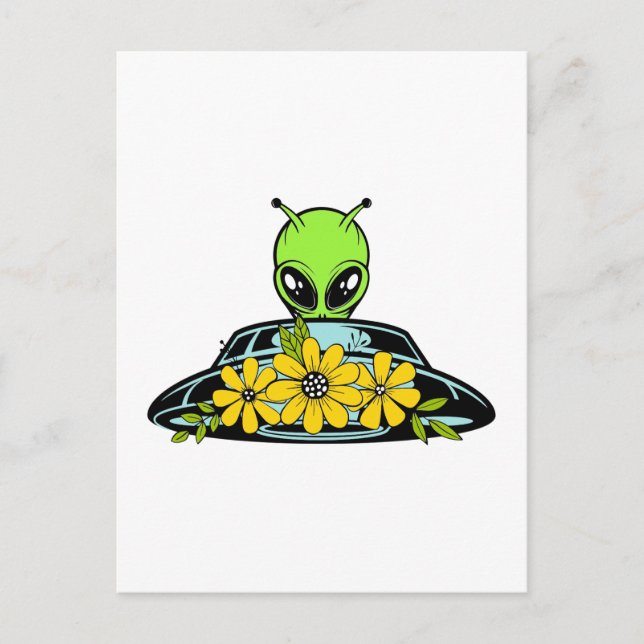 Floral Alien Spaceship Postkarte (Vorderseite)