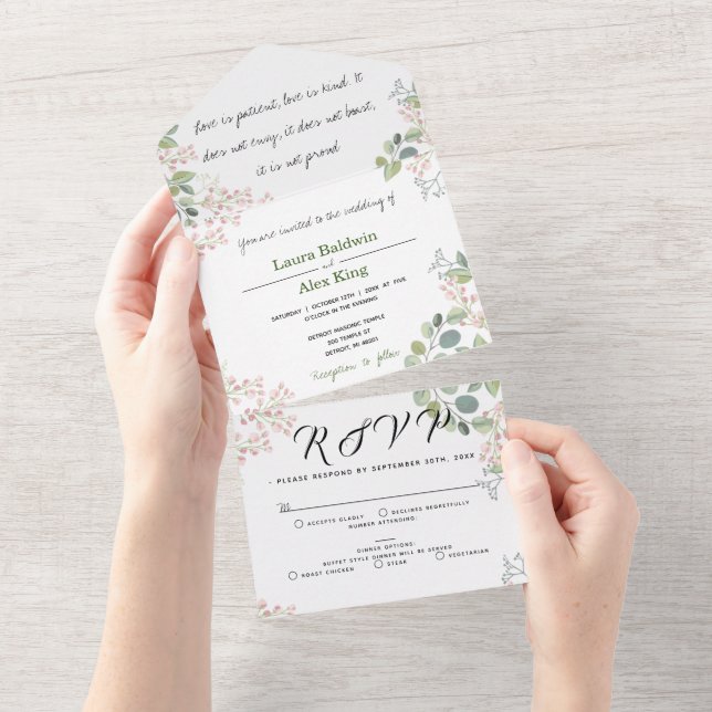 Floral ・ All in one Wedite Einladung (Abreißen)