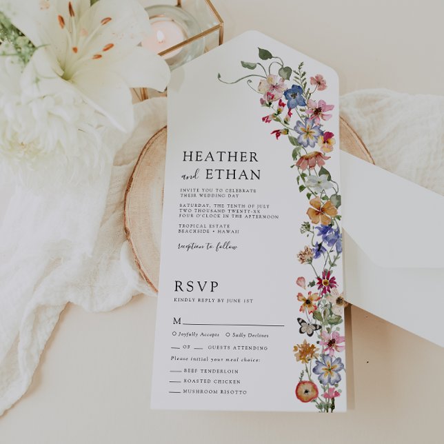 Floral All in One Wedite Einladung (Colorful Floral All in One Wedding Invite with Butterfly by Painted Paperie
)