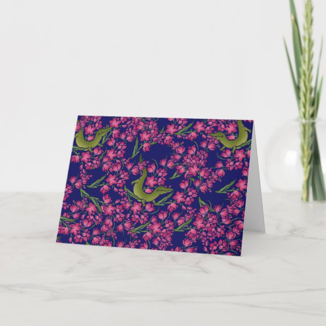 Floral Alligator Gator Girl Blume Alligator Karte (Vorderseite)