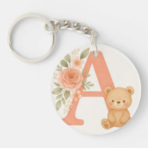 Floral Alphabet A Keychain – Cute Bear 