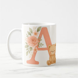 Floral Alphabet A Mug – Cute Bear Initial Mug Kaffeetasse
